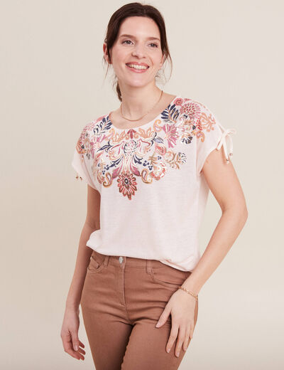T-shirt manches courtes ecru femme