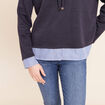 Sweat &agrave; capuche manches longues bleu marine femme
