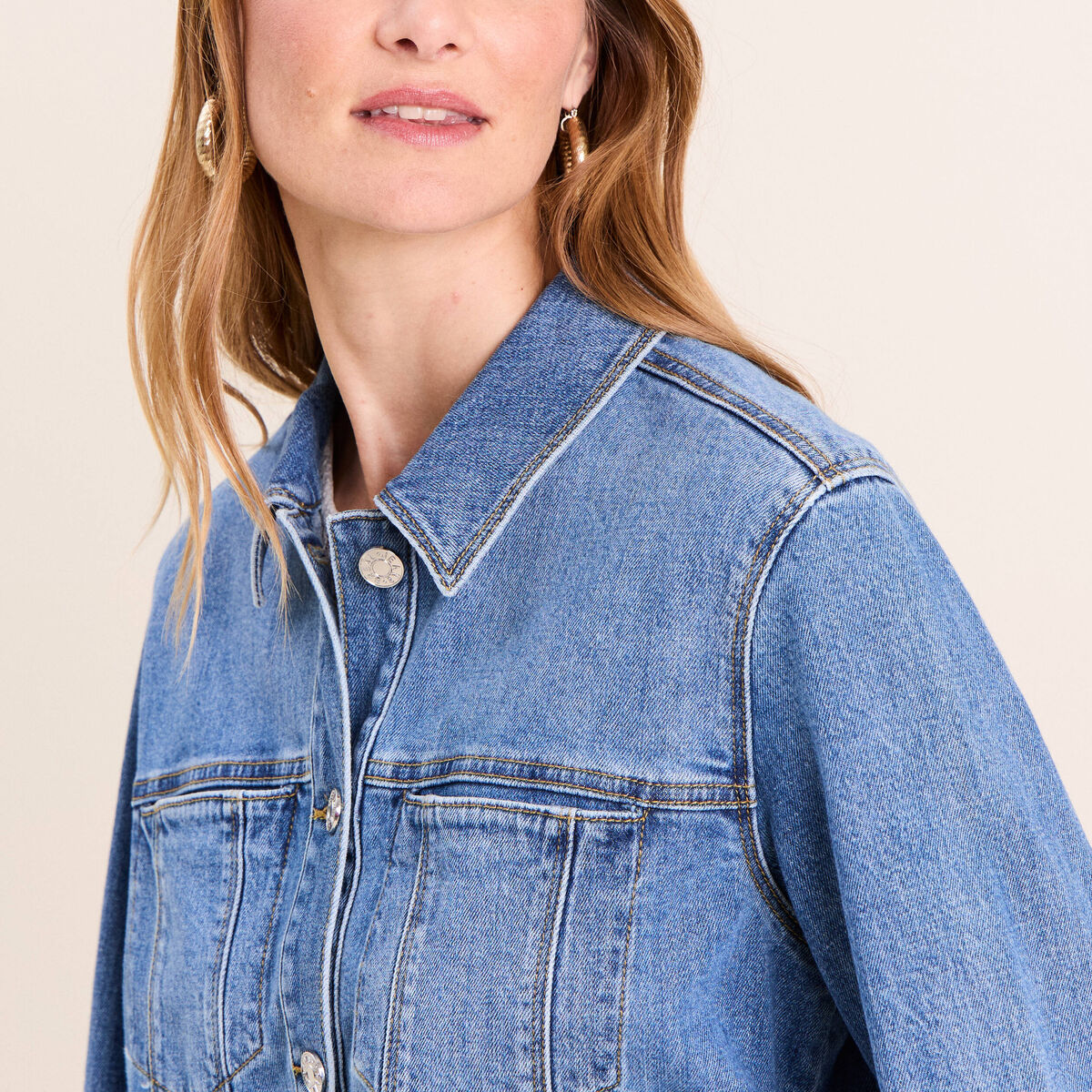 Veste jean manches longues denim double stone femme