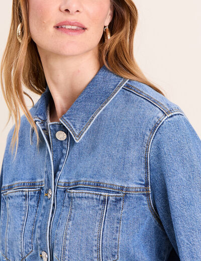 Veste jean manches longues denim double stone femme