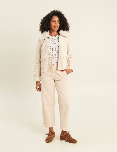 Pantalon large 7/8&egrave;me en velours sable femme