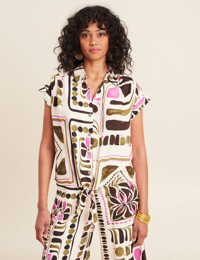 Chemise manches courtes nouée vert femme