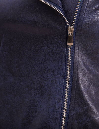 Veste esprit motard zippée bleu foncé femme