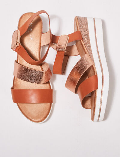 Sandales compensées marron femme