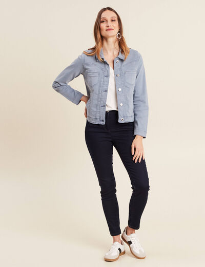 Blouson ajusté boutonné bleu gris femme