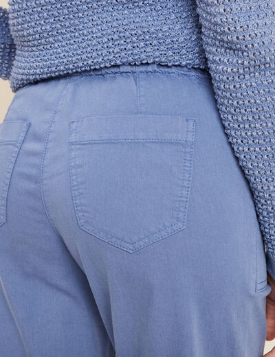 Pantalon coupe droite à coulisse bleu ciel femme