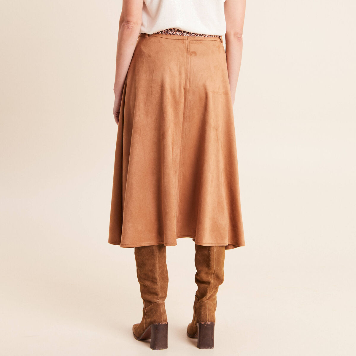 Jupe avec ceinture amovible marron clair femme