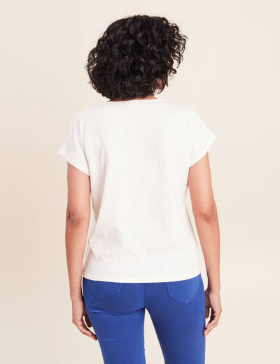 Blouse col v manches courtes ecru femme