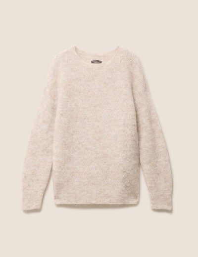 Pull droit col rond manches longues creme femme