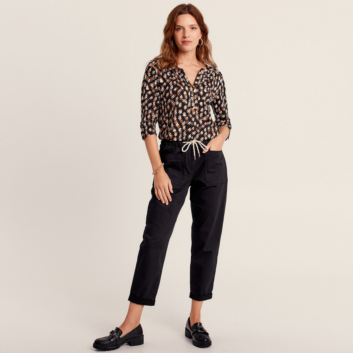 T-shirt manches 3/4 noir femme