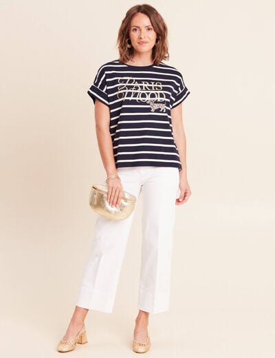 T-shirt droit col rond manches courtes noir femme