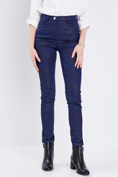 Pantalon ajusté bleu marine femme