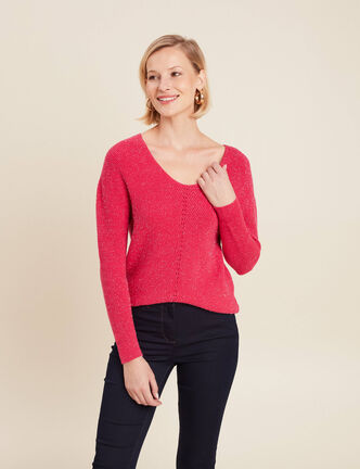 Pull manches longues rose framboise femme