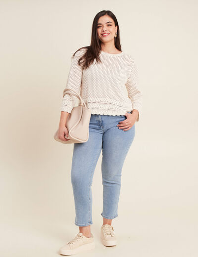 Jean droit taille basculée denim double stone femme