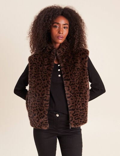 Veste col montant doubl&eacute;e marron femme