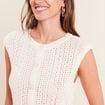 Gilet ajour&eacute; droit court col rond ecru femme