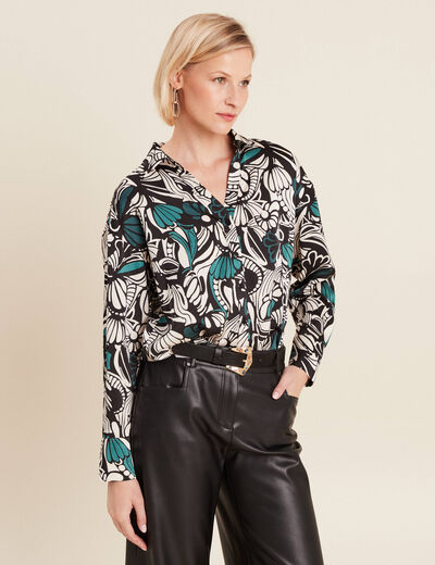 Chemise manches longues satin vert foncé femme