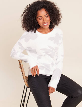 Pull col rond manches longues couleur argent femme