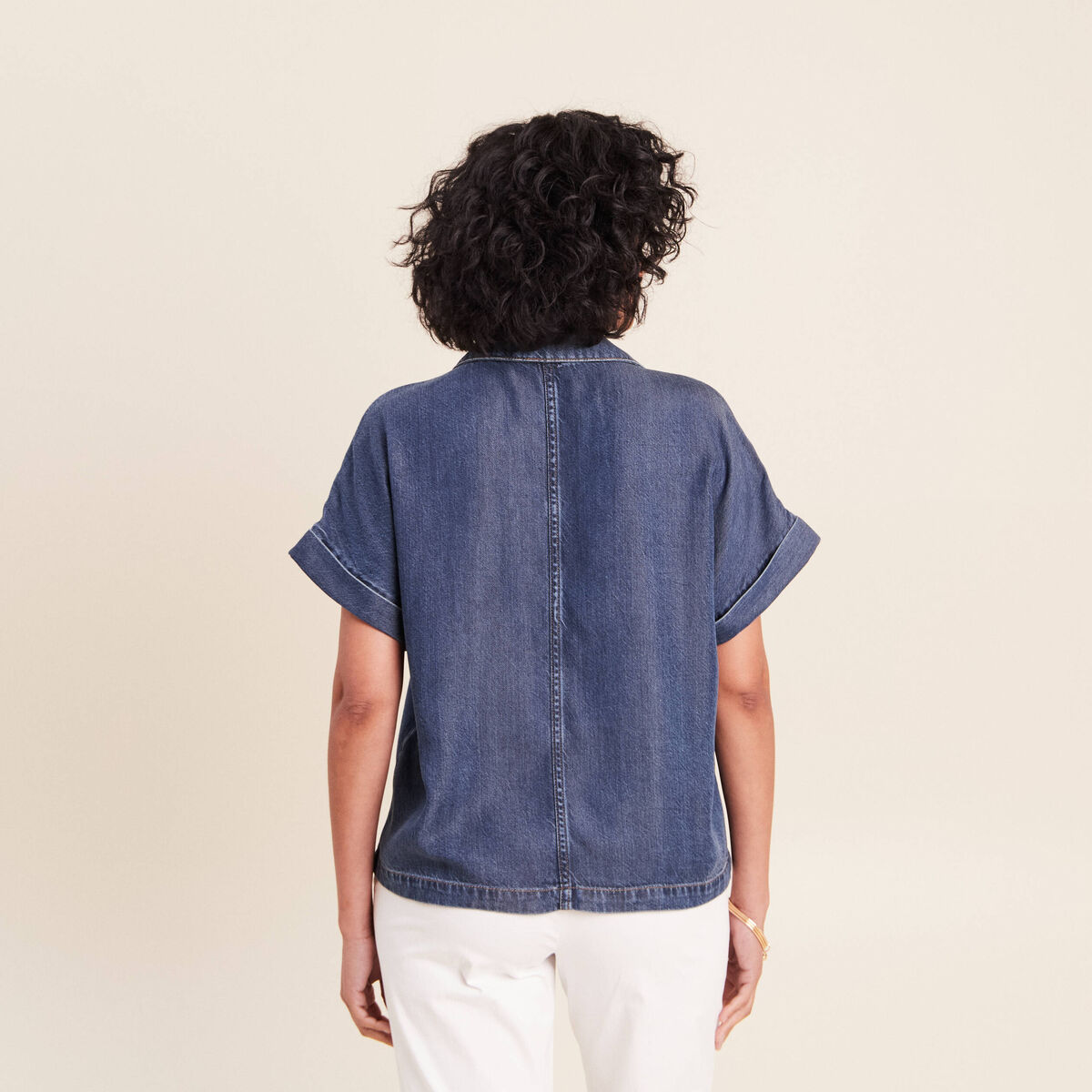 Chemise col chemise manches courtes denim double stone femme