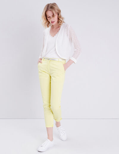 Pantalon chino droit jaune pastel femme