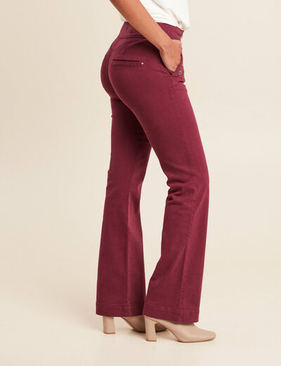 Pantalon coupe bootcut &agrave; pont bordeaux femme