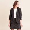Veste cintr&eacute;e col ch&acirc;le manches 3/4 noir femme