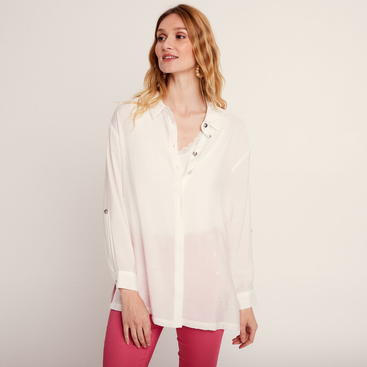 Chemise manches longues ecru femme