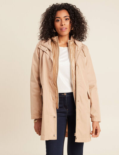 Parka mi-longue à capuche beige femme