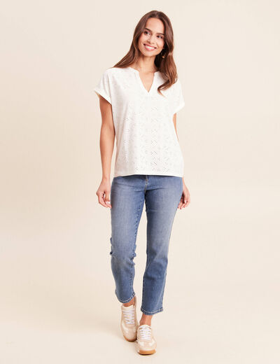 T-shirt droit manches courtes ecru femme