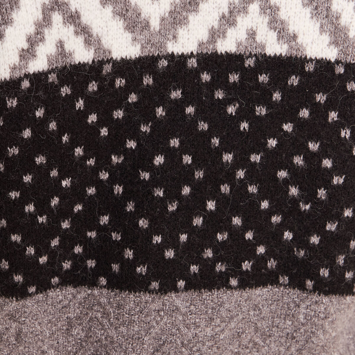 Pull jacquard col rond gris femme