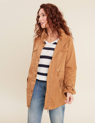 Parka cintrée col montant marron femme