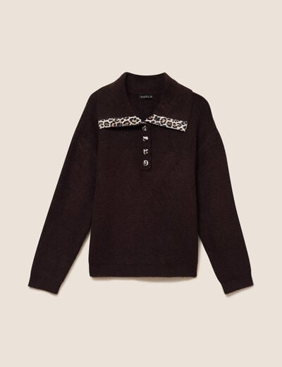 Pull droit manches longues marron fonc&eacute; femme