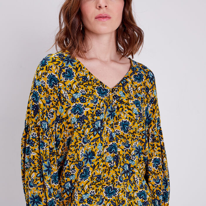 Blouse manches 3/4 jaune moutarde femme