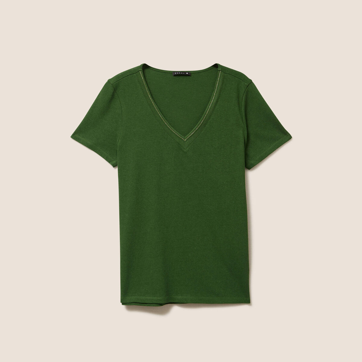 T-shirt manches courtes col en V vert foncé femme
