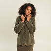 Manteau bouclette doubl&eacute; manches longues vert kaki femme