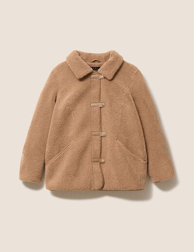 Manteau droit effet mouton beige femme