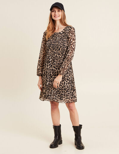 Robe évasée plissée creme femme