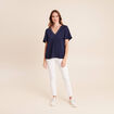 T-shirt bi-mati&egrave;re manches courtes bleu marine femme