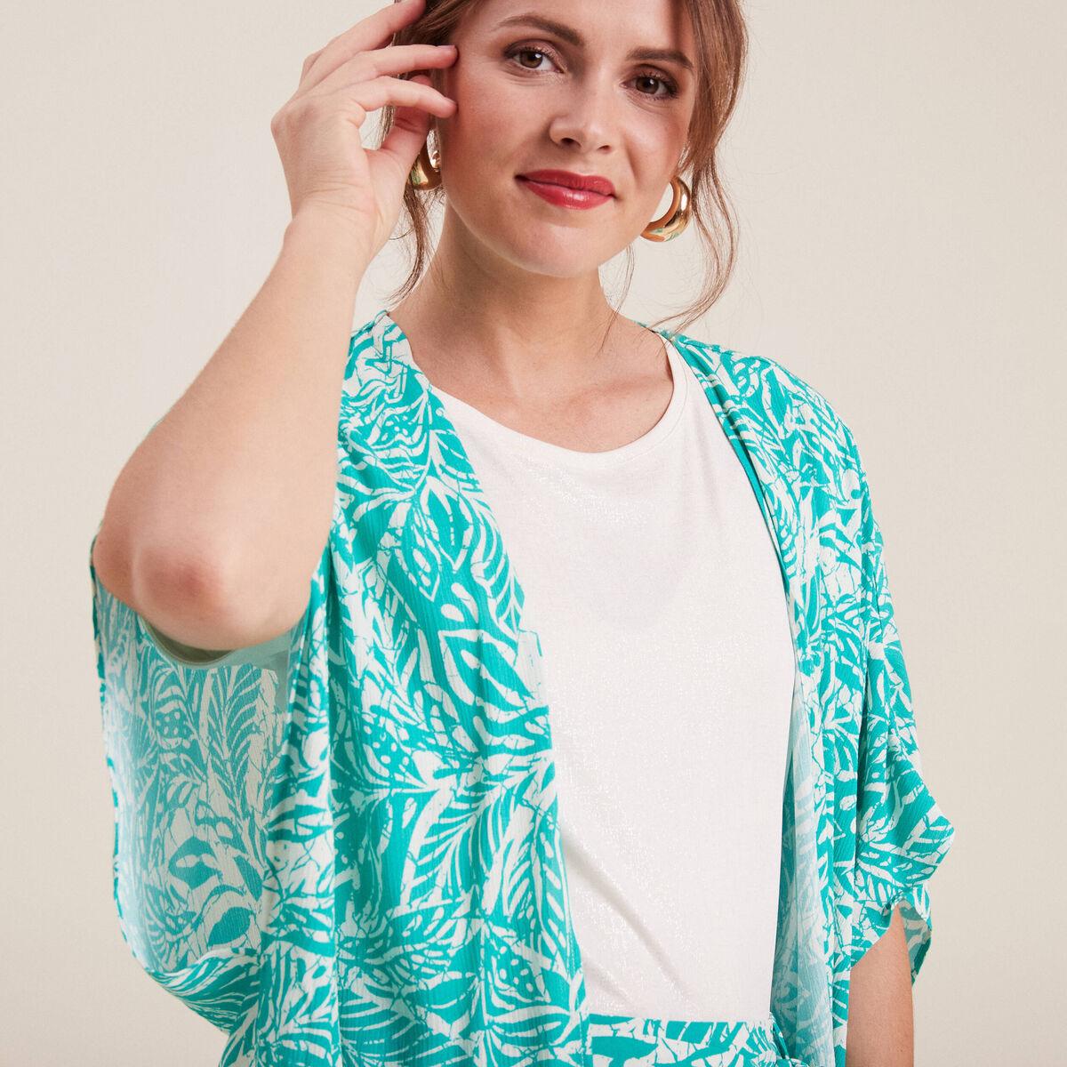 Kimono dos smock&eacute; vert &eacute;meraude femme