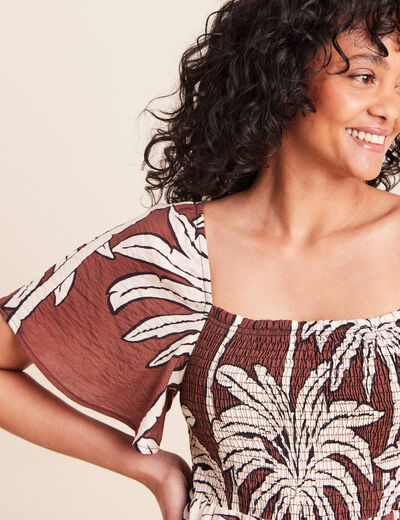 Robe longue &eacute;vas&eacute;e col carr&eacute; marron femme