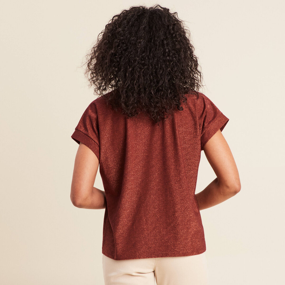 T-shirt manches courtes marron foncé femme