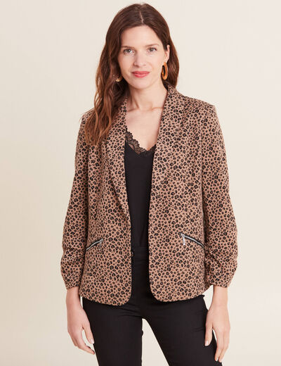 Veste tailleur col châle beige femme