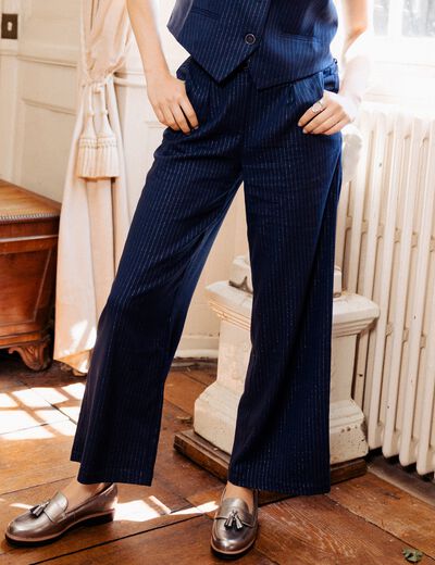 Pantalon large 7/8ème bleu foncé femme