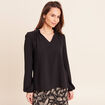 Blouse col v manches longues fluide noir femme