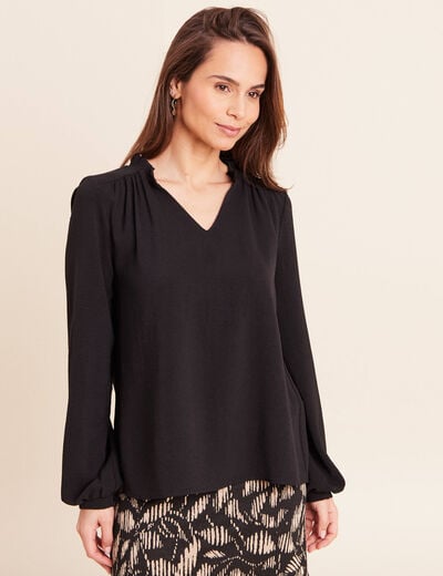 Blouse col v manches longues fluide noir femme