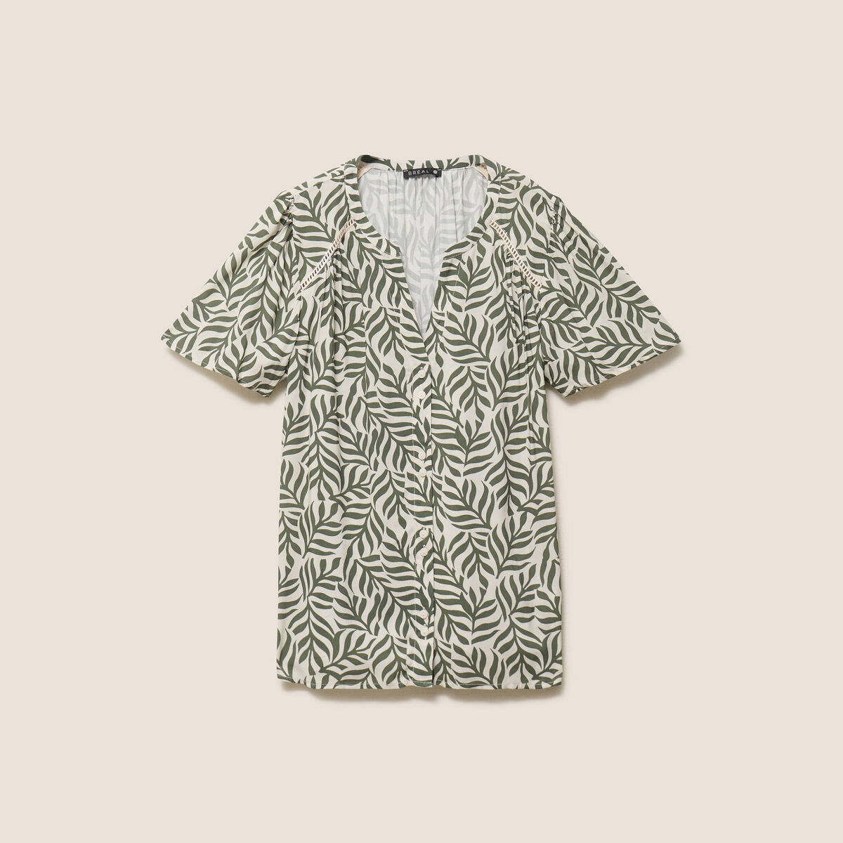 Blouse col v manches courtes fluide vert femme