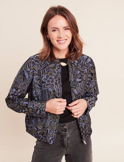 Veste bas resserr&eacute; manches longues bleu femme