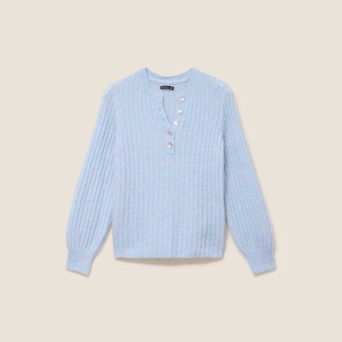 Pull col tunisien denim snow gris femme
