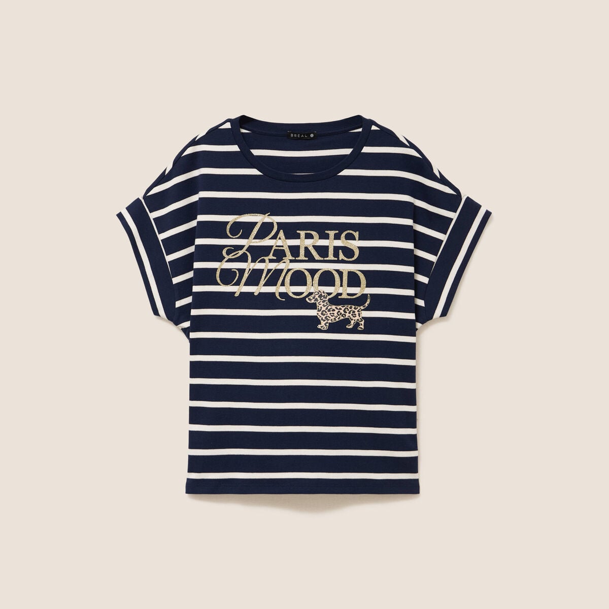 T-shirt droit col rond manches courtes noir femme