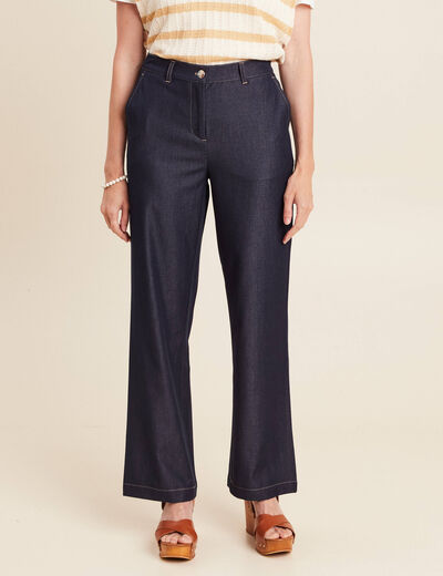 Pantalon large taille haute denim stone femme